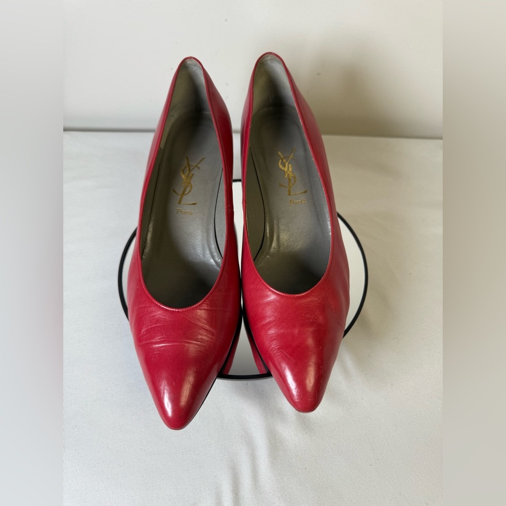 Yves Saint Laurent YSL  Red Heels Sleek kitten Heels  Auth size 37 - Picture 3 of 15
